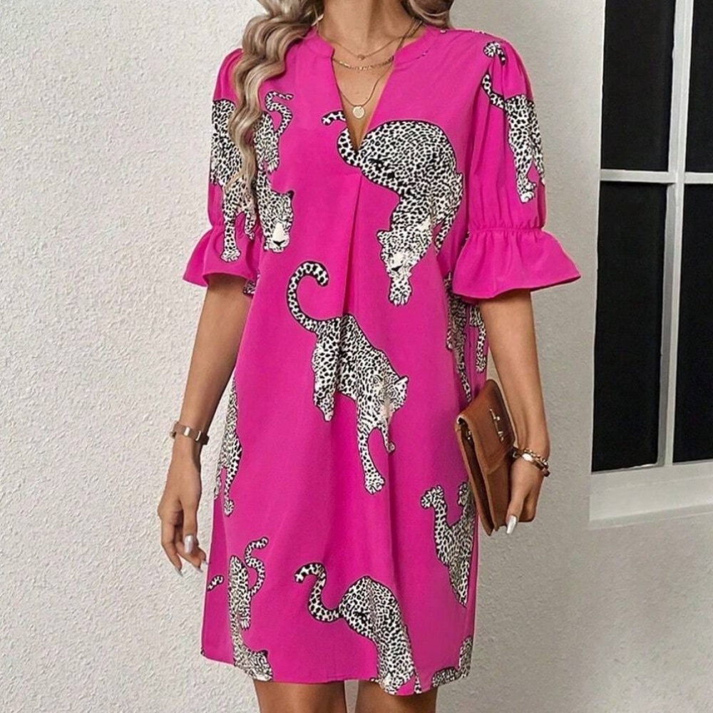 Pink Leopard Print Mini Dress